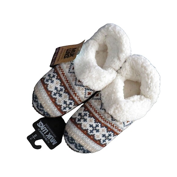 Muk Luks Sweater Knit Faux Shearling Indoor Outdoor Sole Slippers Size 7-8 - Picture 2 of 8